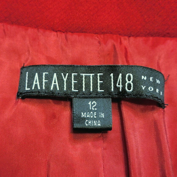 Lafayette 148 New York Red Swing Coat Virgin Wool 3/4 Sleeve Short Size 12 - Picture 14 of 16
